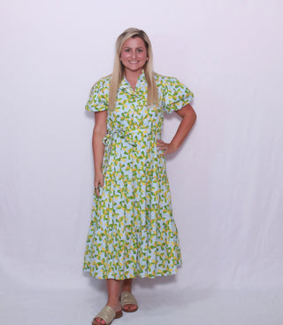 Floral ruffled button down midi dress