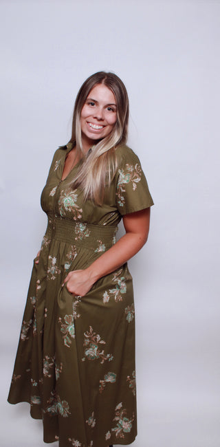 Olive Bloom Midi Dress