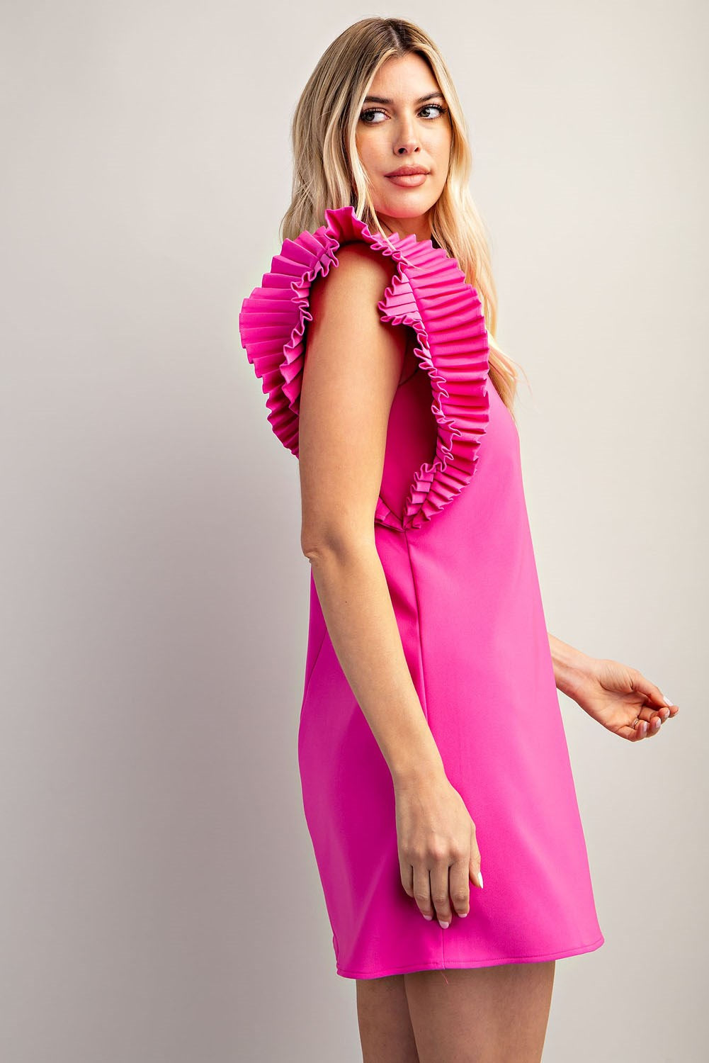 Pleated Shoulder Mini Dress