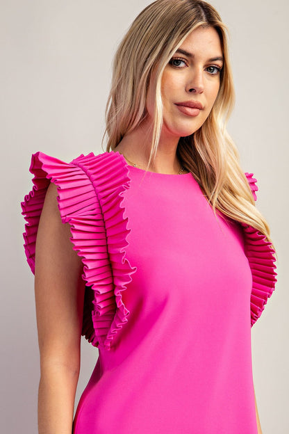 Pleated Shoulder Mini Dress