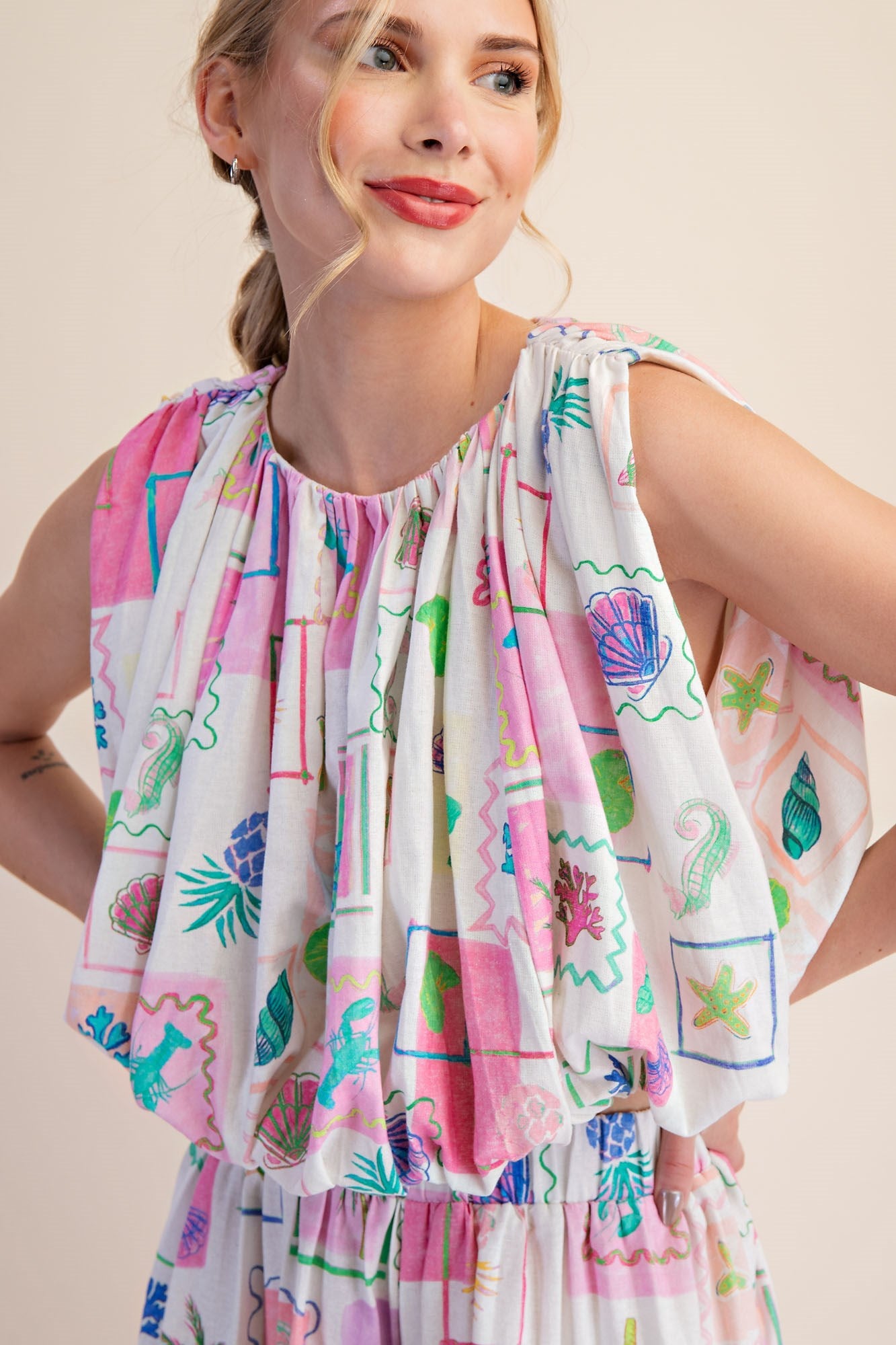 Sleeveless Beachy Pleated Top