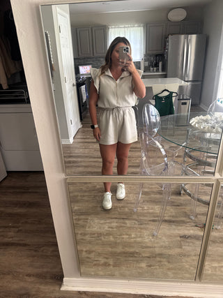 Ruffle Sleeve Zip-Up Romper