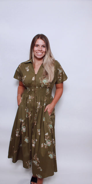 Olive Bloom Midi Dress
