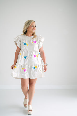 Pearlescent Sequin Cocktail Patch Mini Dress