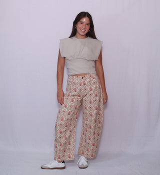 Jacquard Floral Printed Barrel Jeans