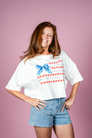 American Bow Flag with Rhinestone Detail Cotton Tee