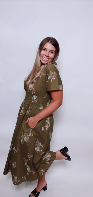 Olive Bloom Midi Dress