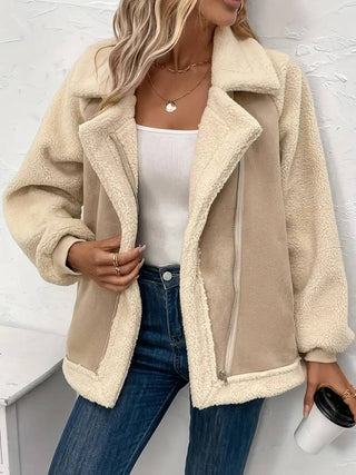 PRE ORDER - Suede Sherpa Patchwork motorcycle jacket coat