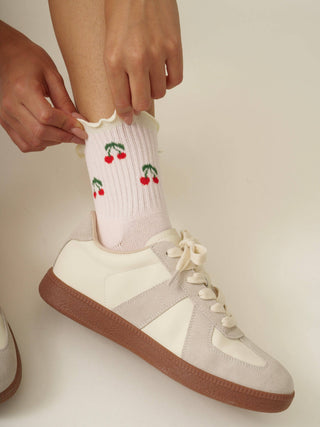 Cherry Ruffle Grip Socks