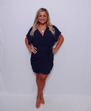 DOLMAN SLEEVE SURPLICE WOVEN V NECK DRESS WITH SIDE TIE