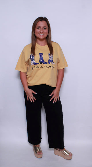 Purple and Gold Triple Game Day Boots Comfort Colors Tee