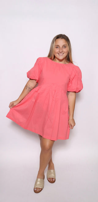 Bubble sleeve flared babydoll mini dress
