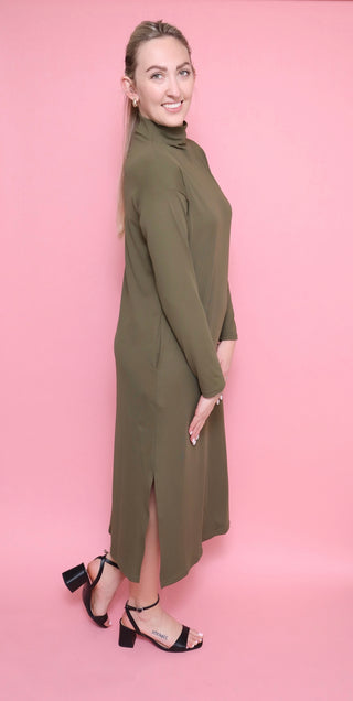 Effortless Edge Mock Neck Midi Dress