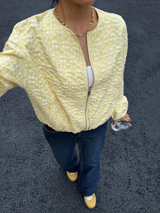 PRE ORDER - Textured floral jacquard bomber jacket in Daffodil