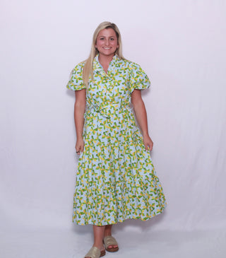 Floral ruffled button down midi dress