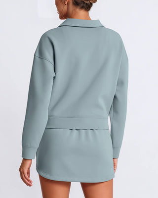 PRE ORDER - Lapel Collar Pullover Top & Lining Skirt Athleisure Set