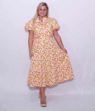 Floral ruffled button down midi dress