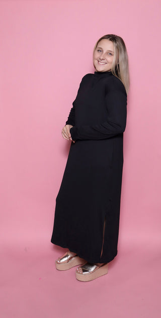Effortless Edge Mock Neck Midi Dress