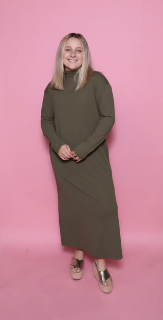 Effortless Edge Mock Neck Midi Dress