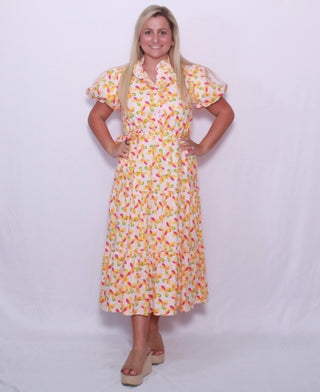 Floral ruffled button down midi dress