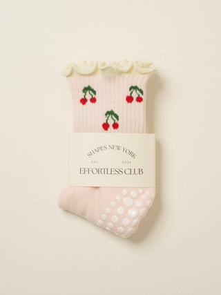 Cherry Ruffle Grip Socks