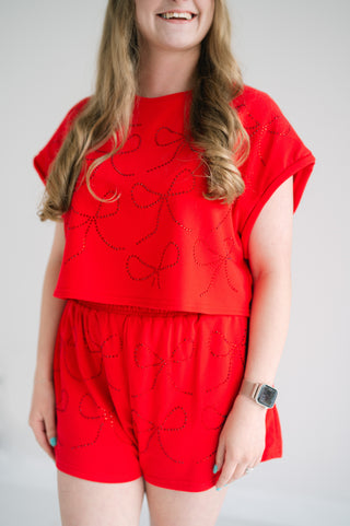 Rhinestone Hot Fix Detail Short Sleeve Cropped Top