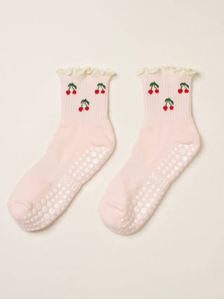 Cherry Ruffle Grip Socks