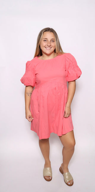 Bubble sleeve flared babydoll mini dress