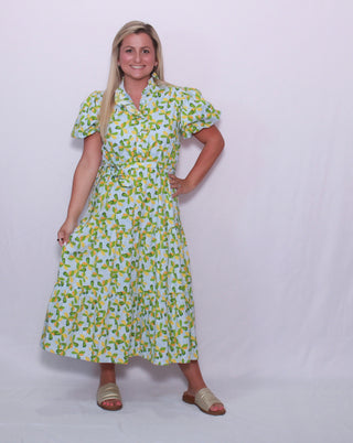 Floral ruffled button down midi dress