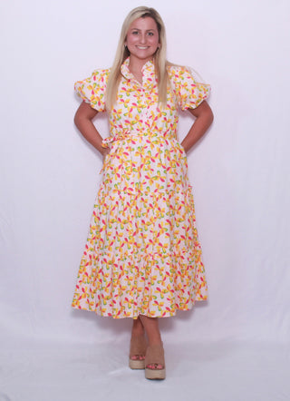 Floral ruffled button down midi dress