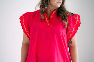 Scallop Trim Ruffle Sleeve Dress