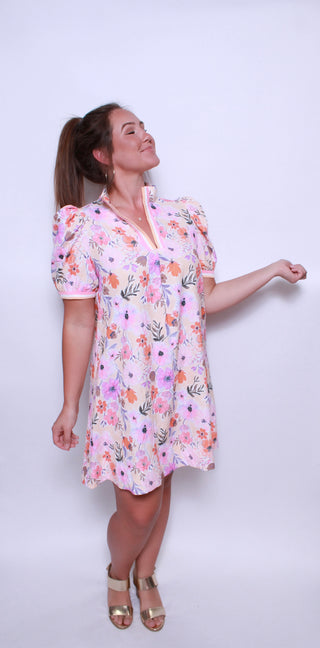 Floral Print High Neck Mini Dress