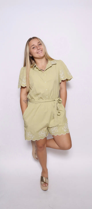 Scalloped embroidery romper