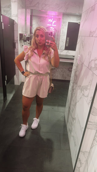 Ruffle Sleeve Zip-Up Romper