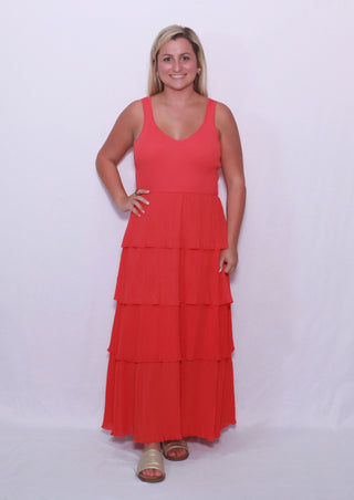 Pleated tiered layer midi dress