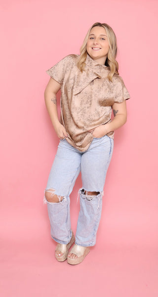 Mocha Luxe Draped Blouse