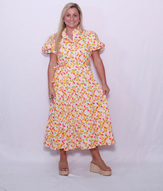 Floral ruffled button down midi dress