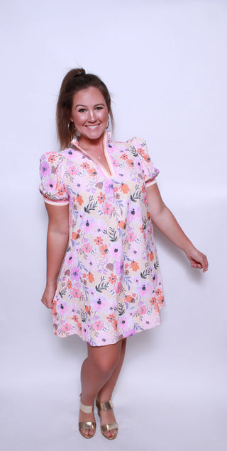 Floral Print High Neck Mini Dress