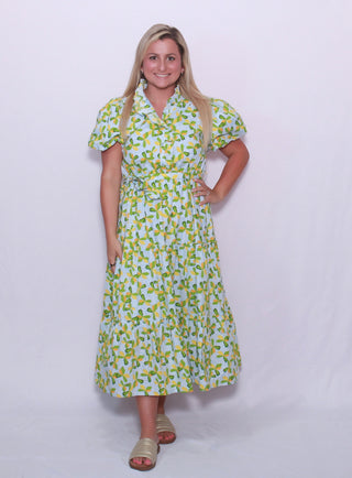 Floral ruffled button down midi dress