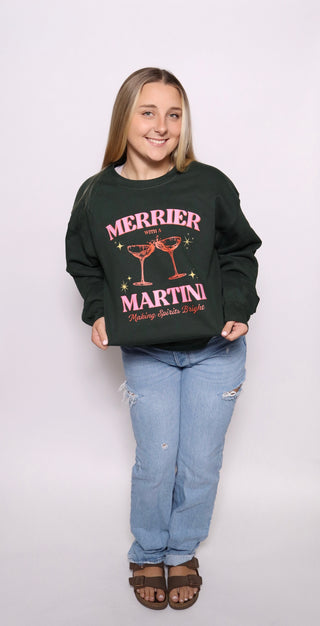 Christmas Sweatshirt, Merrier with a Martini, Graphic Shirt