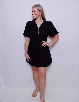 Collar Neck Front Zipper Mini Dress
