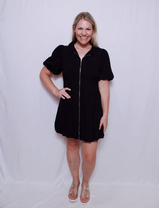 Collar Neck Front Zipper Mini Dress
