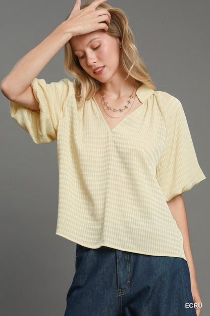 Striped Silky Jacquard Blouse