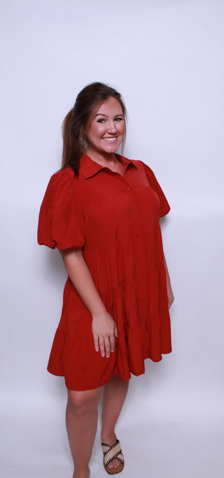 Solid button up tiered mini dress