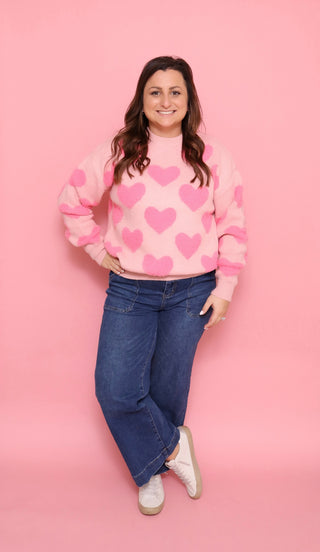 Light Pink Valentine's Day Heart Jacquard Knit Sweater