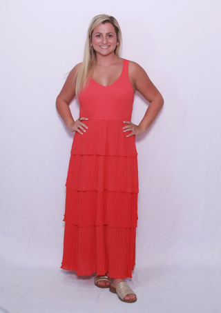 Pleated tiered layer midi dress