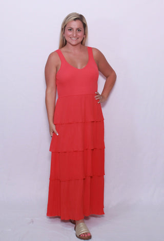 Pleated tiered layer midi dress