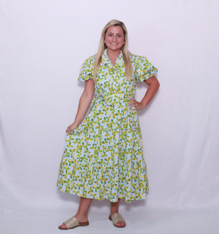 Floral ruffled button down midi dress