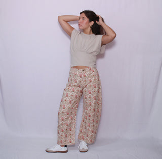 Jacquard Floral Printed Barrel Jeans