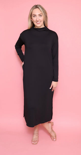 Effortless Edge Mock Neck Midi Dress